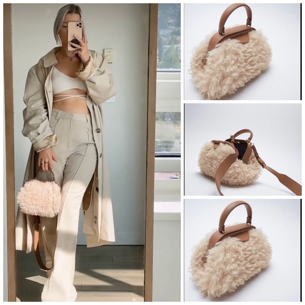 RARE NWOT Zara Faux Shearling Mini Bag w/ Strap 🩷 Influencer Favorite 🩷